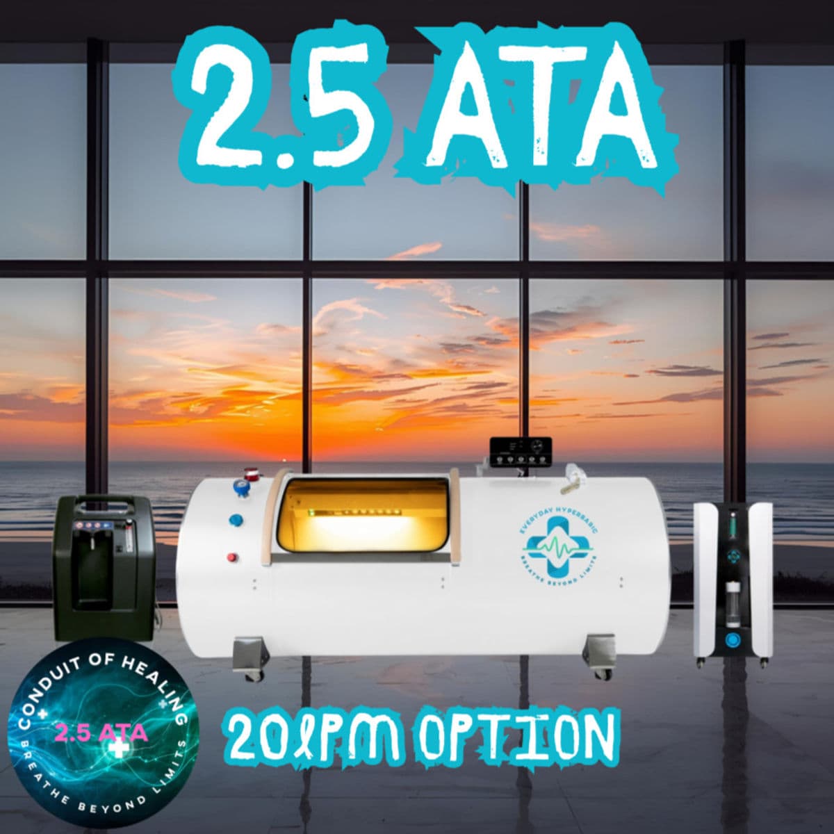 REAL PT & Wellness 2.5 ATA laydown hardshell hyperbaric oxygen chamber